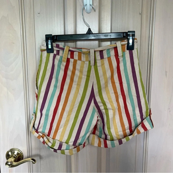 Anthropologie Eva Franco rainbow striped paper bag shorts 9754 - Picture 3 of 9